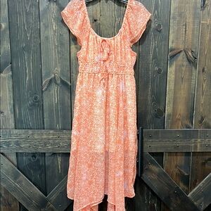 Dizzy Lizzy Maxi Dress XL Babydoll Floral Boho Milkmaid Smocked Ruffles Tie